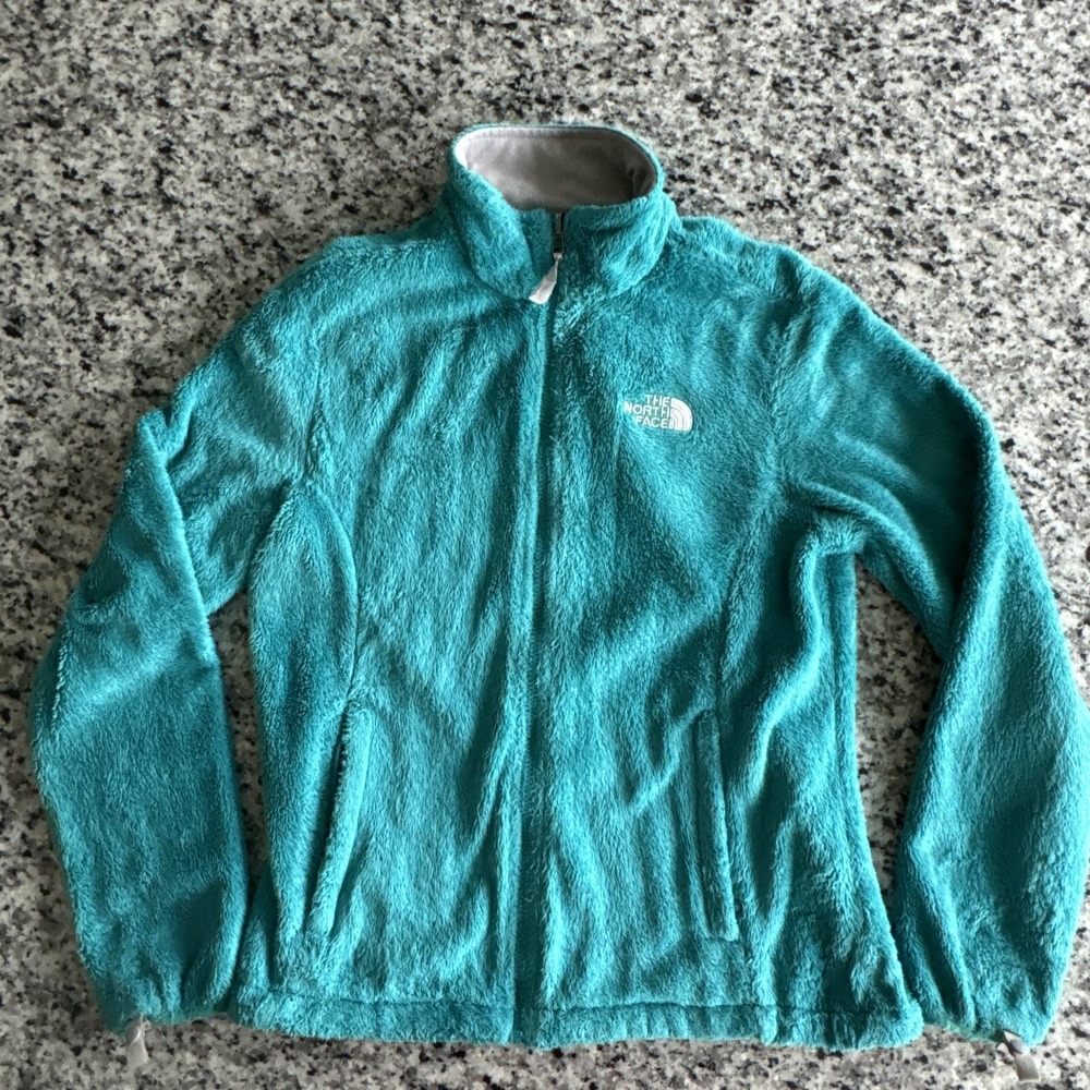 The North Face Jacket Womens Medium Teal Blue Full Zip Soft Fur Fleece Fuzzy